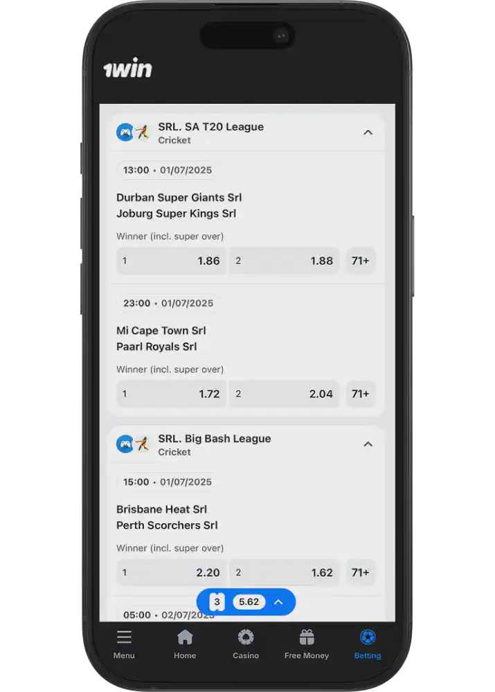 1win cricket betting