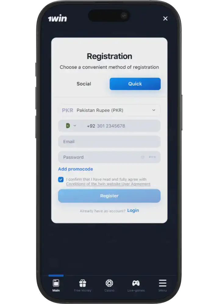 1win registration and login